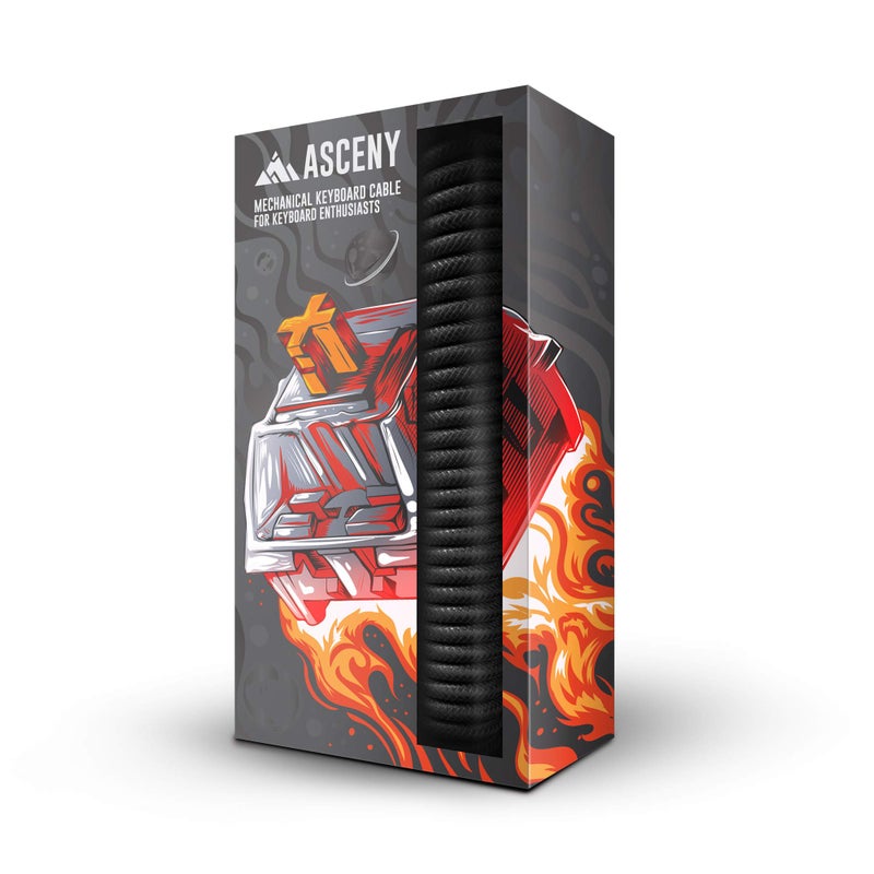 ASCENY Coiled & Double-Sleeved Mechanical Keyboard Cable, for Type-C Mechanical Keyboards (Black) - Image 1